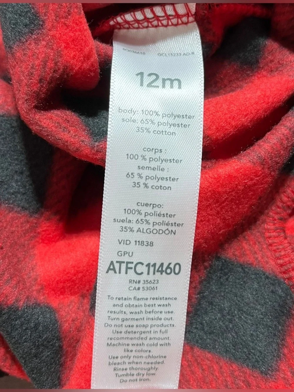 Carters Just One You Baby Boys Plaid Moose Fleece‎ Footed Pajama 12M Red Black